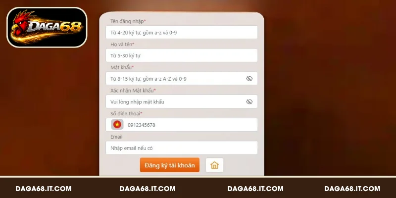 Đăng ký DAGA68 trên website siêu đơn giản và nhanh chóng