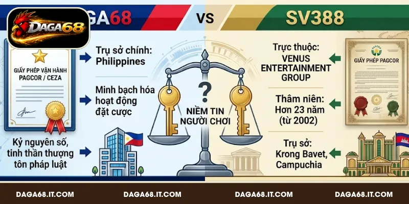 So sánh DAGA68 với SV388 về độ uy tín pháp lý